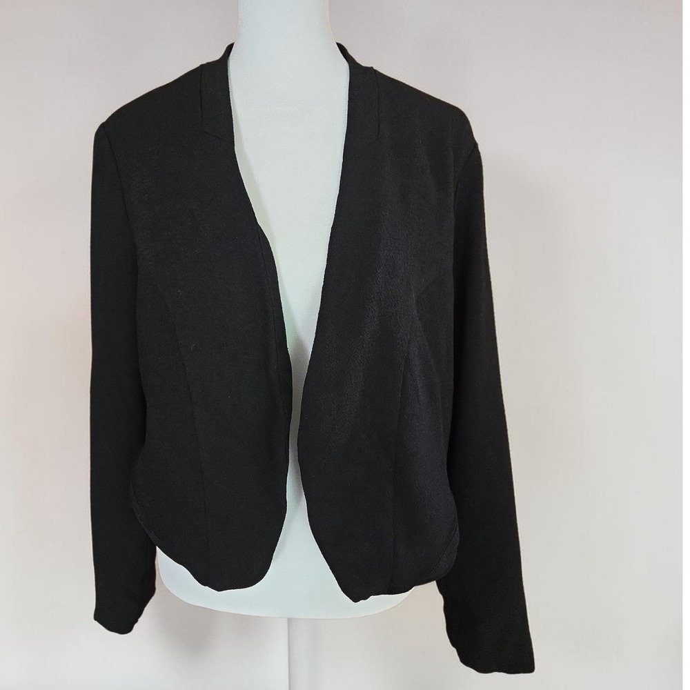 Decree Womens XL Black Open Front Cropped Blazer Jacket Solid Textured Lined